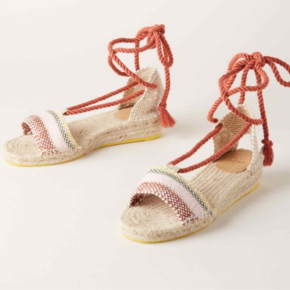 Castaner Sue Rope Ankle Tie Platform Espadrilles Linen Sandals